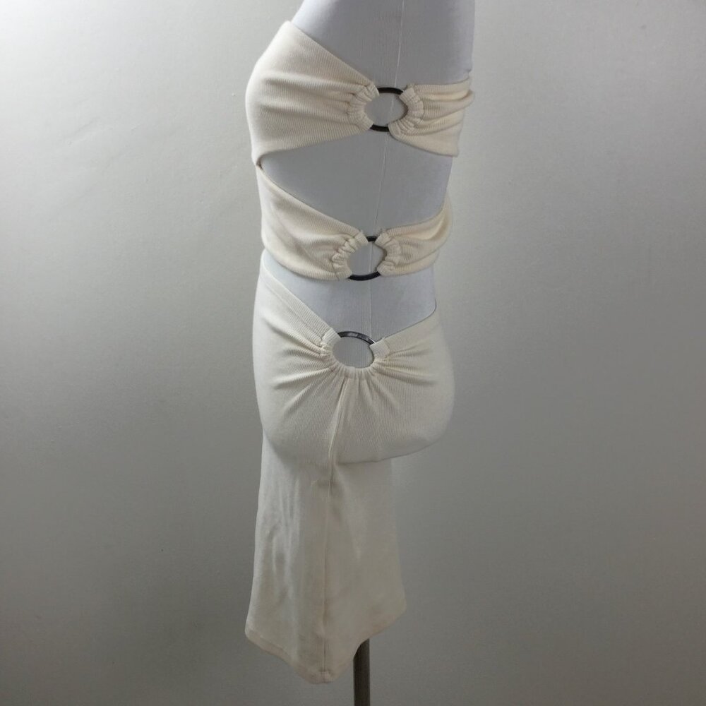 Bordeaux Ribbed Cream Mini Dress s - Picture 3 of 7